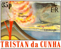 The stamp in remembrance of the 1961 volcano eruption. 